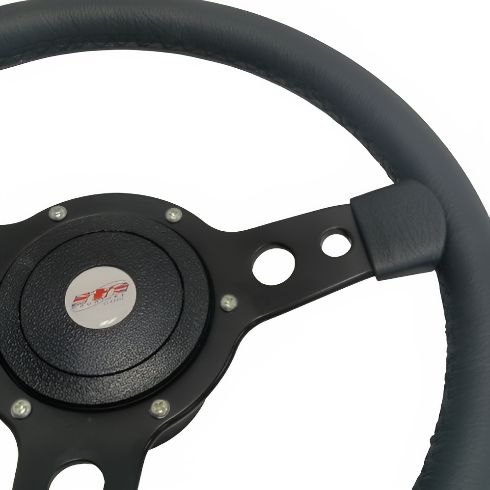 13" STEERING WHEEL W/ BLACK CENTRE, BLACK LEATHER & BLACK STITCHING [33SBLBH]